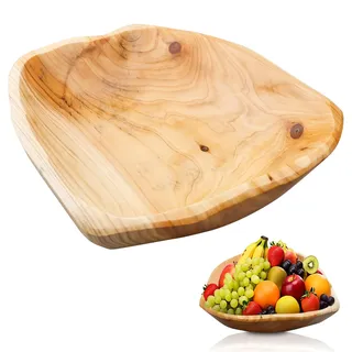 LEKEFETO Obstschale aus Natur Holz: Unregelmäßige Kreative Holzschale, Salatschüssel aus Holz, Handgefertigte Natürliche Holzschale, für Obst, Salate, Süßigkeiten und Snacks, 25-29cm cm