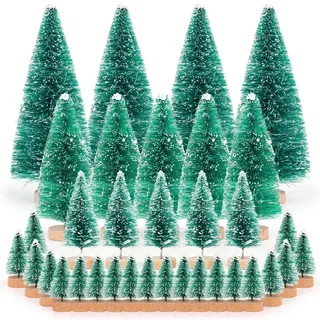 Coopay Weihnachtsbaum Deko, 34 Stück Mini Tannenbaum, Grün Mini Weihnachtsbaum Flaschenbürste Weihnachtsbaum für Tischdeko, DIY, Deko Weihnachten 4 Größen Tannenbaum Deko 4,5cm/6,0cm/8,5cm/12,5cm