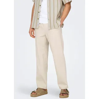Trainingshose ONLY & SONS "ONSSINUS LOOSE 0007 COT LIN PANT NOOS", Herren, Gr. XXL, N-Gr, beige (silber lining), Web, Obermaterial: 75% Baumwolle, 25% Leinen, unifarben, loose fit knöchellang, Hosen Trainingshose