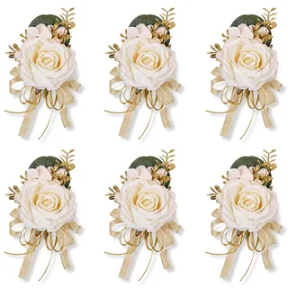 Meldel Champagner-Boutonniere für Herren, Hochzeit, 6er-Set, Bräutigam und Trauzeugen-Boutonniere für Hochzeitszeremonie, Jahrestag, formelle Dinner-Party und rustikale Herbst-Hochzeit, Abschlussball