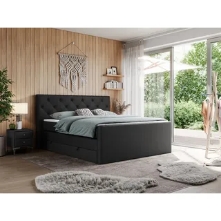 MKS Meble Doppelbett mit Multipocket-Matratze und Topper, boxspringbett mit Bettkästen - KING VELEN - 200x200cm - Schwarz - H3 - Schwarz