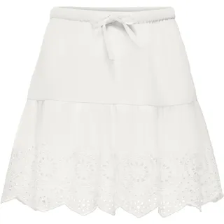 Volantrock KIDS ONLY "KOGBONDI LIFE EMB SKIRT WVN", Mädchen, Gr. 134, weiß (cloud dancer), Web, Obermaterial: 100% Baumwolle, unifarben, kniefrei, Röcke Volantrock, mit Spitzenkante