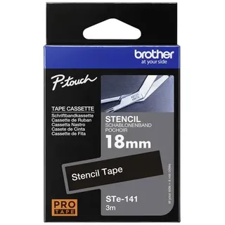 Brother Schriftband Schablone STe STe-141 Bandfarbe: Transparent Schriftfarbe:Weiß 18 mm 3 m