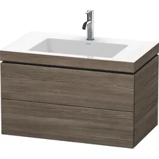 Duravit L-Cube Möbelwaschtisch c-bonded mit Unterbau wandhängend, 80x48 cm, 2 Schubkästen, ohne Überlauf, 1 Hahnloch, Farbe: Pine Terra Dekor