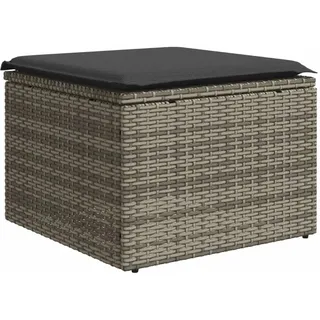 vidaXL Gartenhocker Mit Kissen Grau 55/55/37 Cm Poly Rattan , Kunststoff , 55x37x55 cm , Gartenmöbel, Gartensessel, Gartenhocker