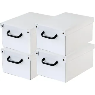 Set aus 4 Aufbewahrungsboxen mit Deckel – Große Kleiderboxen aus Karton 25x35x17,5 cm – Made in Italy, robust, leicht zu montieren, mit Tragegriffen – Perfekt für Kleiderschrank & Saisonwechsel Bianco