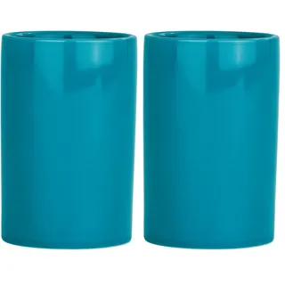 WENKO Zahnputzbecher Polaris, hochwertiger Zahnbürstenhalter für Zahnbürste und Zahnpasta aus edler Keramik, Ø 7 x 11 cm, Petrol (Packung mit 2)