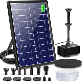 Biling 8W Solar Springbrunnen für außen mit 3600 mAh Batterie Solar Teichpumpe mit Filter Solar Brunnenpumpen mit Akku, Solar Wasserpumpe Schwimmende Fontäne für brunnen draussen miniteich