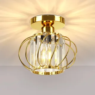 FRIDEKO HOME Deckenleuchte Gold Mini Kristall Kronleuchter,Modern Deckenlampe Metal Rund Lampenschirm E27 Lampe Decke für Schlafzimmer Wohnzimmer Küche Flur