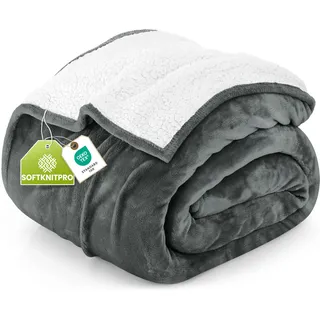Utopia Bedding Kuscheldecke Warm Sherpa Wolldecke [Grau, 228x259 cm] Flauschig Sofaüberwurf Decke Dicke, Wendedecke aus Plüschfleece für Sofadecke, Bett, Couch, Camping und Reisen