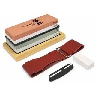 Minamoto Zen® Schleifstein Set – Japanischer Messerschärfer 400/1000 & 3000/8000 – Premium Wetzstein für Messer