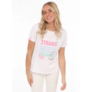Zwillingsherz T-Shirt »"Strand Meer Heimat"« maritimer Stickerei, Pailletten, Kurzarm, Rundhalsausschnitt, weiß,