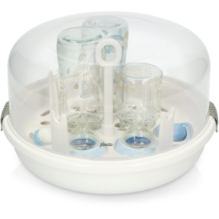 Alecto BW05 Mikrowellen Sterilisator für Babyflaschen - für 4 Fläschchen á 250 ml und Zubehör - BPA-frei - mit Zange und Messbecher - weiß