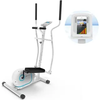 Klarfit Myon Cross Crosstrainer - Cross Stepper mit 12 kg Schwungmasse, Ellipsentrainer mit SilentBelt System, Widerstand in 8 Stufen, Tablethalterung, PulseControl, antikweiß - Weiß