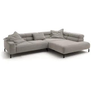 KAWOLA Sofa Delia Ecksofa Cord steingrau mit motorischem Sitzvorzug Recamiere rechts, - Grau