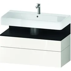 Duravit Qatego Waschtischunterbau, 1 Auszug und 1 Schublade, 990x470x590mm, Nische Eiche Schwarz, QA4395016, Farbe: Weiß Hochglanz/mit Nischenbeleuchtung