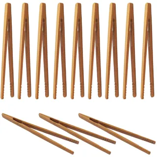 12 Stück Bambus Zange Holz Kochen Toastzange Wiederverwendbar Küchenzange Grillzange für Küche Tee Gegrilltes Fleisch Brot Gebäck, 18cm