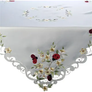 Tischdecke Tischläufer Stickerei Marienkäfer Ostern Frühling - Beige