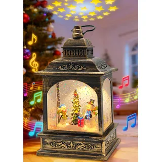 Weihnachtliche schneemann deko Schneekugel Laterne mit Musik, Licht, Timer & Glitzer, Elektrische Wasserlaterne Weihnachtsdeko Batteriebetrieben/USB Schneekugel-Laterne für Erwachsene und Kinder