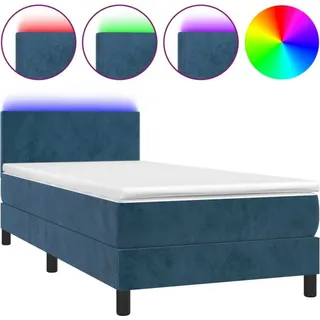 vidaXL Boxspringbett mit Matratze & LED Dunkelblau 90x200 cm Samt - Blau