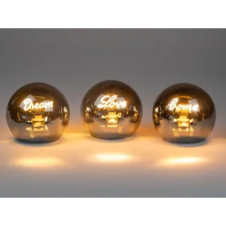 formano LED Deko Set 3er Leuchtkugeln mit Schriftzug Dream + Love + Home 12 cm Glaskugel - warmweißes Stimmungslicht, batteriebetrieben, Silber-spiegelnd bei Tag, für Tisch, Fensterbank & Regal