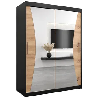 Abiks Möbel Schwebetürenschrank 200/150/62 2-türig , Schwarz, Eiche Artisan , Holz , Nachbildung , 150x200x62 cm , Schlafzimmer, Kleiderschränke, Schwebetürenschränke