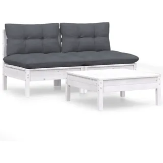 vidaXL 3-tlg. Garten-Lounge-Set mit Anthrazit Kissen Kiefernholz - Weiß