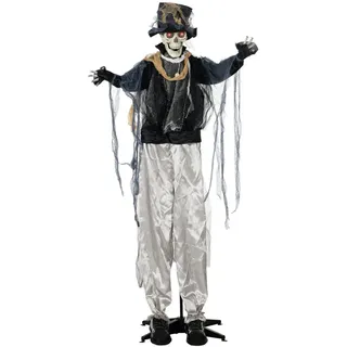 Homcom Halloween Dekoration 178cm Skelett Bräutigam mit Horror-Geräusche, Augenglühen , Schwarz , Kunststoff , 64x178x101 cm , Dekoration