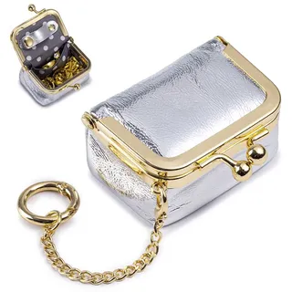 XFSRG Mini Schmuckkästchen aus echtem Leder Schmuckorganizer Klein Tragbar Schmucketui mit Kussverschluss für Ohrringe Ringe Ketten und Armbänder (Silber)