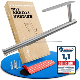 WOHNHELD® Premium Küchenrollenhalter ohne Bohren | Mit Abroll-Bremse | Extrem stabil | Wand Rollenhalter selbstklebend Edelstahl Silber