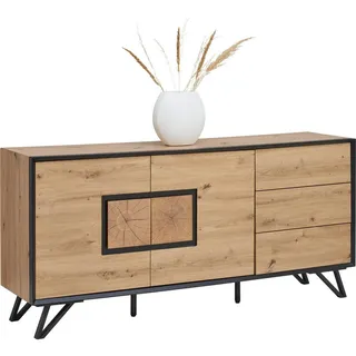 Sideboard , Schwarz, Eichefarben , Metall, Holzwerkstoff , 2 Fächer , 3 Schubladen , 160x75x40 cm , Fsc , Beimöbel erhältlich, stehend , Kleinmöbel, Kommoden, Sideboards