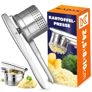 KADAX Kartoffelpresse für Kartoffelbrei, Spätzle, Gemüse, Obstsäfte, Multipresse, Kartoffelstampfer aus Edelstahl, Länge: 24,5 cm, spülmaschinenfest, Spätzlepresse, silber