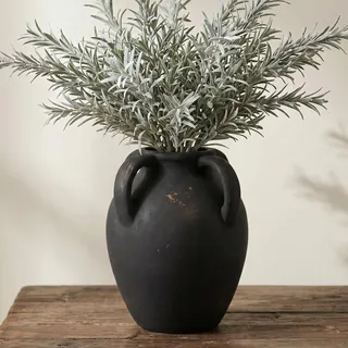 KRYSTHIA Schwarze Keramikvase, runde Terrakotta-Vase für Pampasgras, dekorative rustikale Vasen für Heimdekoration, Bauernhaus-Vintage-Vasen für Wohnzimmer, Küche, Büro, Schlafzimmer, Couchtisch