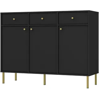 Selsey Kommode Schwarz-Graphit 100,2x95x40,8 cm mit Schubladen – Moderne Möbelkollektion mit goldenen Metallfüßen – Sideboard mit Regalbrettern – Laminierte Spanplatte – Kommode für Schlafzimmer