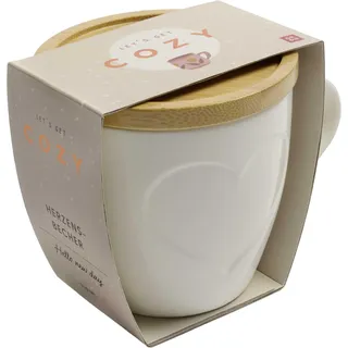 COZY Tasse mit Bambusdeckel (weiß): Kaffeetasse, Teetasse, Becher aus Porzellan, 330 ml Fassungsvermögen