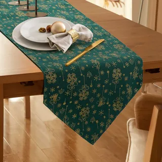 Weihnachten Tischläufer Grün Weihnachtsbaum Schneeflocke Heißprägen Tischläufer Weihnachten Tischdeko Tischdecke Table Runner Tischwäsche Winter Xmas Küche Tisch Dekoration Drinnen Party,30x240cm