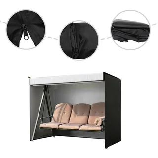 Hollywoodschaukel Schutzhülle - Abdeckung - 210D Oxford, Wasserdicht Winddicht, Silberbeschichtung, 160×120×170 cm - Schwarz