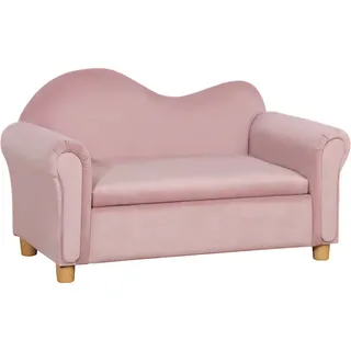 Homcom Kindersofa Kindercouch mit Stauraum, Spielsofa, Zweisitzer für Kinder 3-5 Jahre , Rosa , Kunststoff , 41.5x48.5x84 cm , Babymöbel & Kindermöbel, Babyzimmer, Kindersessel & Kindertische