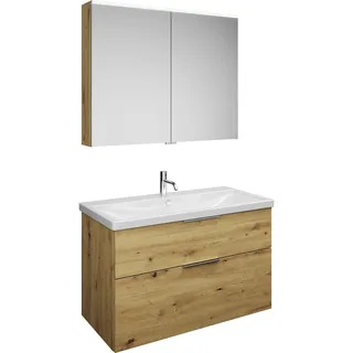 burgbad Eqio Set, bestehend aus Spiegelschrank, Keramik-Waschtisch und Waschtischunterschrank, Breite 1030mm, SFAN103F5662C0001G0146, Farbe: Eiche Dekor Urban / Eiche Dekor Urban, Griff Chrom G0146