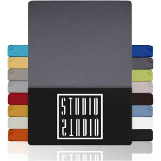 STUDIO Basic Spannbettlaken 140x200cm – Jersey-Spannbetttuch aus 100 % gekämmter Baumwolle – Grau – Öko-Tex Zertifiziert, bügelfrei & elastisch – für Matratzen 15–25 cm