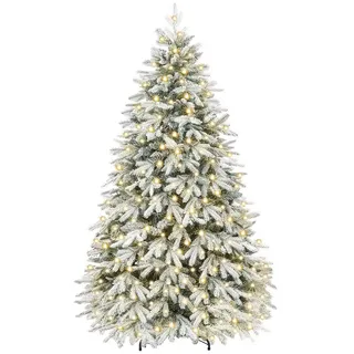 Yorbay Künstlicher Weihnachtsbaum mit Beleuchtung Weiß Schneeflocken LED Tannenbaum für Weihnachten-Dekoration, aus PE und PVC, 210cm