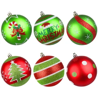 Lanpn 6 STK Große Weihnachtskugeln für Draußen, Grosse 10cm Weihnachtsbaum Kugeln Aussen, Rot Grün Elf Christbaumkugeln Outdoor, Riesen Funkelnd Tannenbaum Kugel Christbaumschmuck Weihnachtsdeko