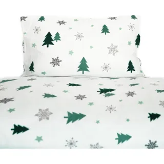 Fleece-Bettwäsche mit grünen Tannenmuster aus 100% Polyester - Kuschelig und pflegeleicht 155x220 cm