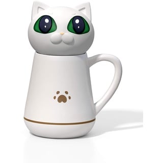 Kaffeetasse mit niedlichem weichem Silikon-Katzendeckel ist Knetbare und Quetschbare kreative Geschenke für Büro- und Heimdekompression350ML/12 OZ Becher/Tasse (Weiß)