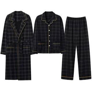 GHYUBYER Pyjama Set Herren,Herren-Baumwoll-Bademantel 3er-Pack Leichte Langarm-Hose Pyjama-Set, Weicher Kimono Knielange Bademäntel Für Spa Und Haus (Color : Style 6, Size : XL)
