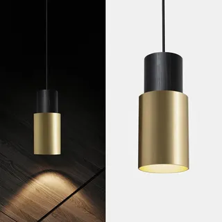Ouglres Hängelampe Schwarz Gold,Pendelleuchte 1 Flammig Holz,Industrial Zylinder Hängeleuchte Kücheninsel,Aluminium Lampenschirm,Vintage Pendellampe e27 Für Schlafzimmer,Esszimmer,Bar,Höhenverstellbar