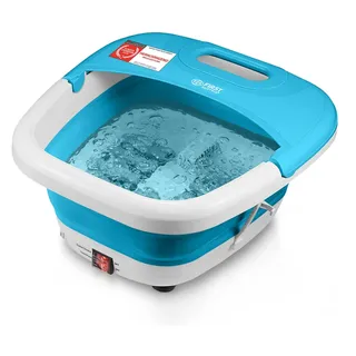 TZS First Austria - Fußsprudelbad 500W - Fußmassagegerät mit 3 Aufsätzen & 8 Massagerollen - Vibrations- & Luftblasenmassage, Infrarot- & Heizfunktion - Klappbar bis Größe 47 - Blau