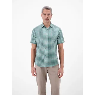 Kurzarmhemd LERROS "Kariertes Kurzarmhemd in Seersuckerqualität", Herren, Gr. XXL, Normalgrößen, grün (soft teal), 99% Baumwolle, 1% Elasthan, Hemden Kurzarmhemd