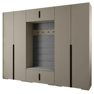 Abiks Möbel Garderoben-Set 236,7/300/47 , Kaschmir, Grau, Schwarz , Holz , Nachbildung , 18 Fächer , 300x236.7x47 cm , Garderobe, Garderoben-Sets & Garderoben-Serien, Garderoben-Sets