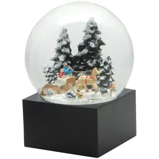 Minium Collection 20121 Schneekugel Weihnacht Stimmung Schlittenfahrt Weihnachtsbaum Holen auf Sockel schwarz, Pure-Line, Durchmesser 100mm